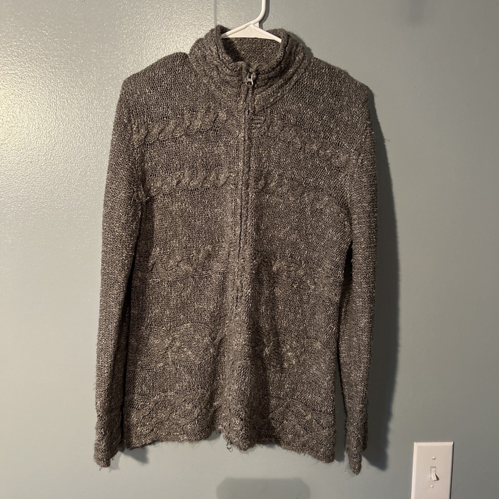 Wind River Kintamani Sweater Women Medium Gray Full Zip Mock Neck Knit Preppy
